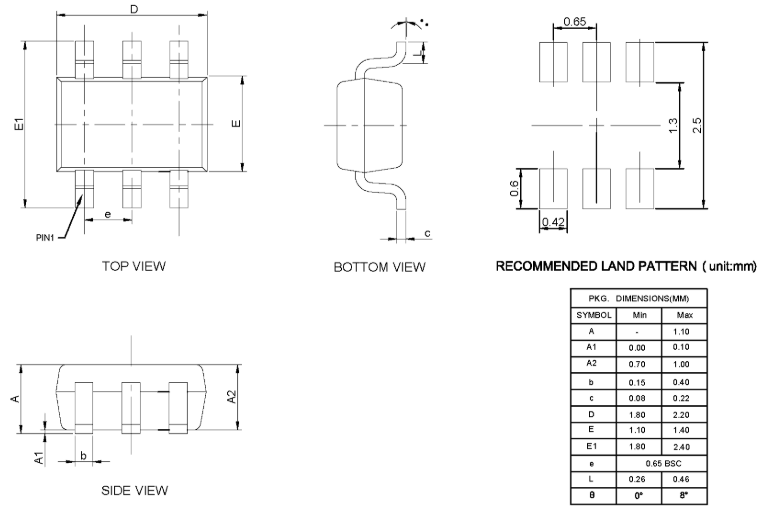 Mechanical Drawing - Diodes Incorporated PSMUX1247/1248 Analog Switch ICs